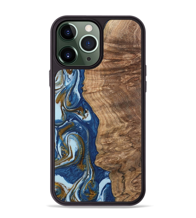 iPhone 13 Pro Max Wood Phone Case - Chong (Teal & Gold, 743070)