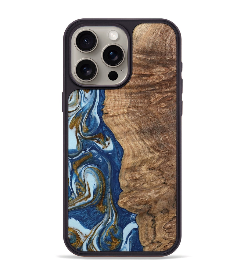 iPhone 15 Pro Max Wood Phone Case - Chong (Teal & Gold, 743070)