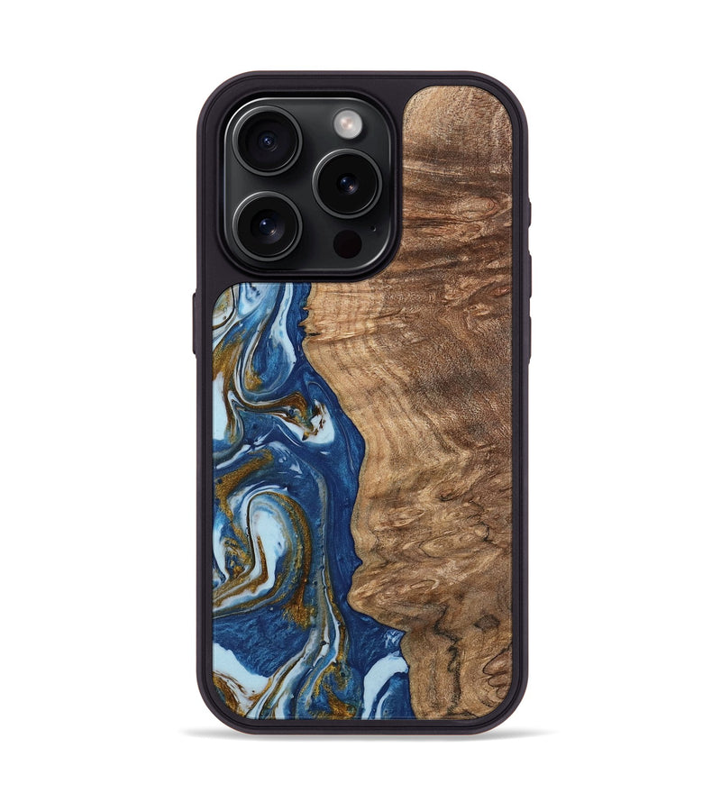 iPhone 15 Pro Wood Phone Case - Chong (Teal & Gold, 743070)