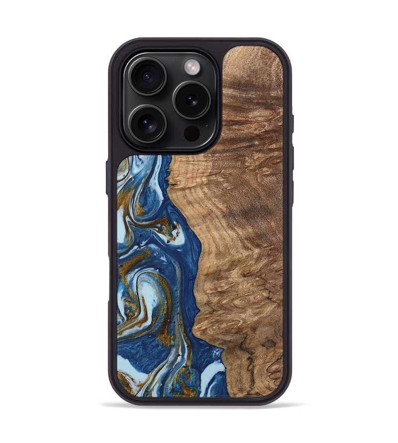 iPhone 16 Pro Wood Phone Case - Chong (Teal & Gold, 743070)