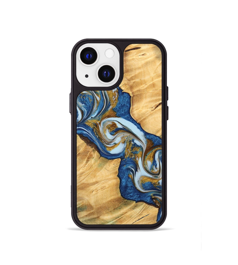 iPhone 13 mini Wood Phone Case - Monling (Teal & Gold, 743072)