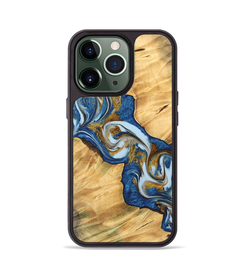 iPhone 13 Pro Wood Phone Case - Monling (Teal & Gold, 743072)