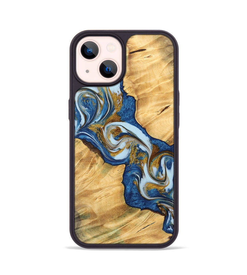 iPhone 14 Wood Phone Case - Monling (Teal & Gold, 743072)