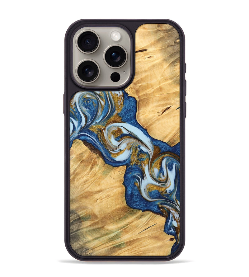 iPhone 15 Pro Max Wood Phone Case - Monling (Teal & Gold, 743072)