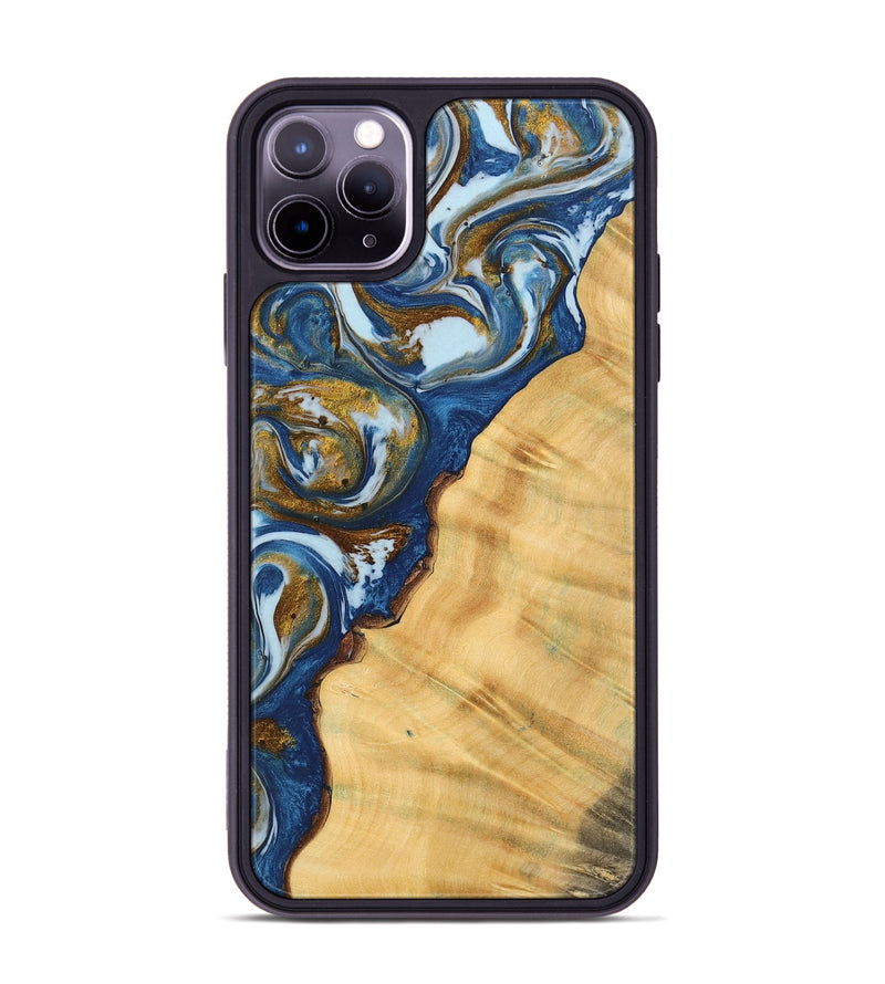 iPhone 11 Pro Max Wood Phone Case - Devina (Teal & Gold, 743073)