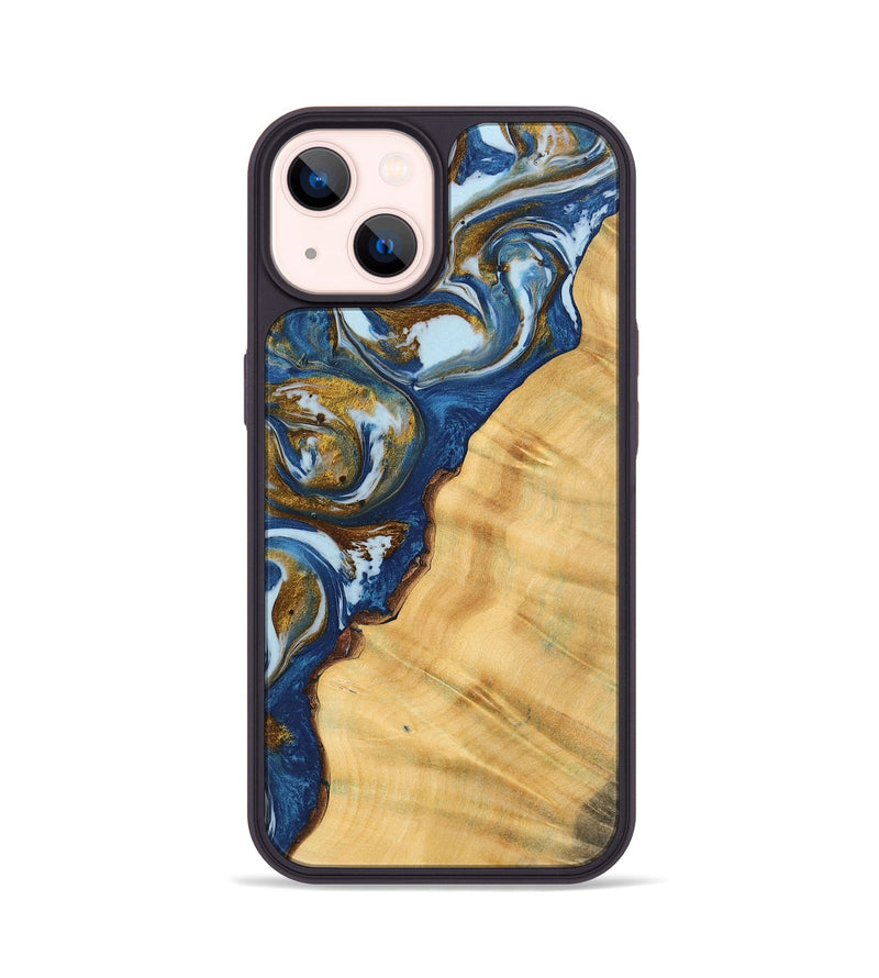 iPhone 14 Wood Phone Case - Devina (Teal & Gold, 743073)