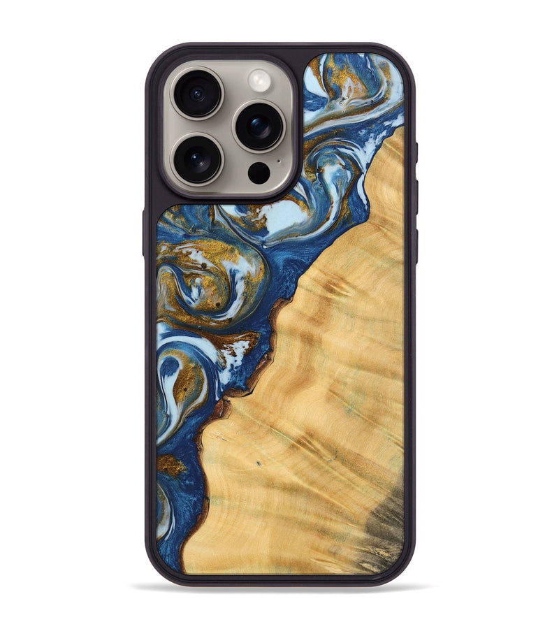 iPhone 15 Pro Max Wood Phone Case - Devina (Teal & Gold, 743073)