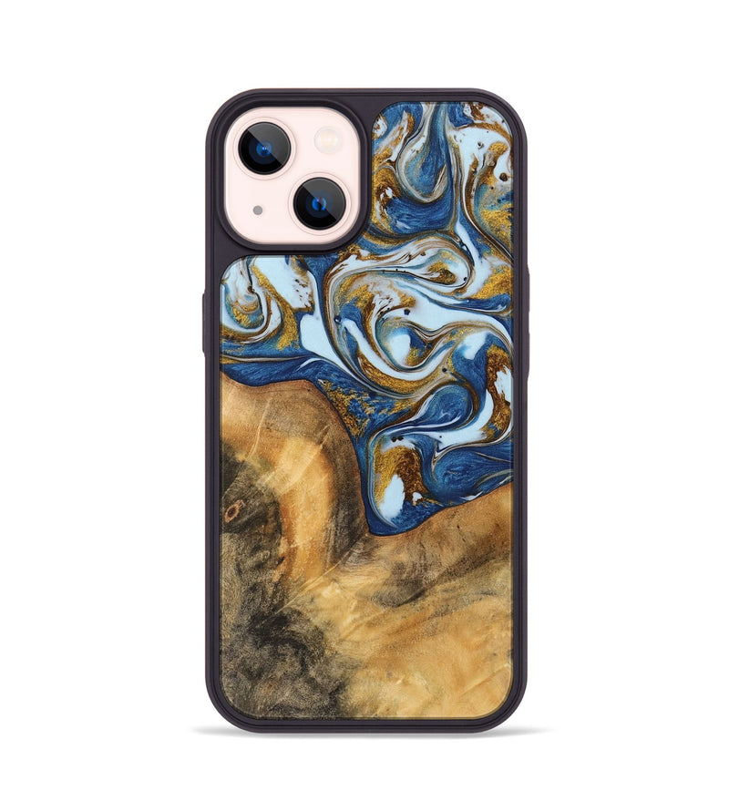 iPhone 14 Wood Phone Case - Brooks (Teal & Gold, 743074)