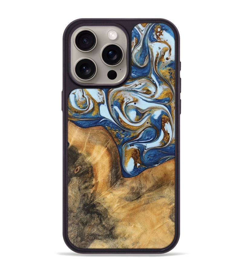 iPhone 15 Pro Max Wood Phone Case - Brooks (Teal & Gold, 743074)