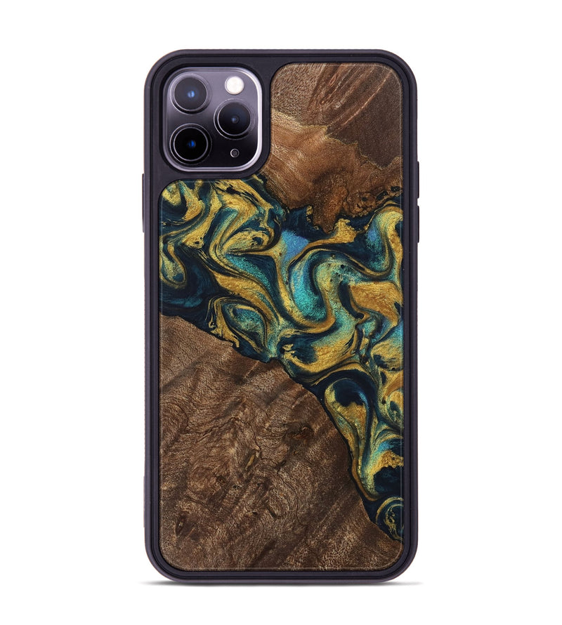 iPhone 11 Pro Max Wood Phone Case - Davian (Teal & Gold, 743077)