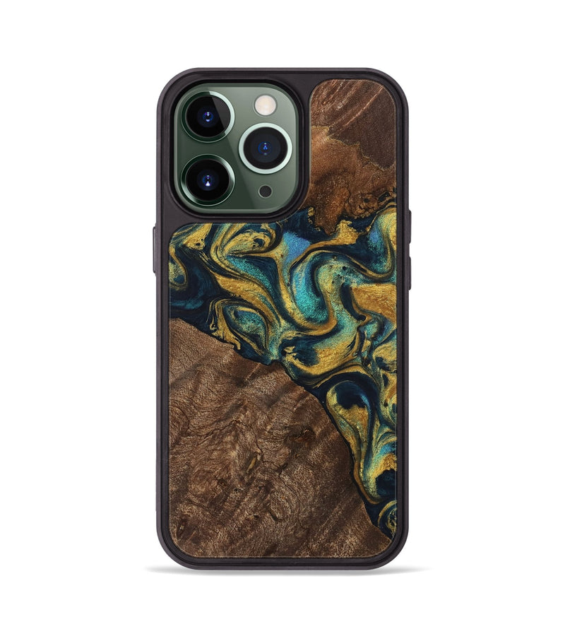 iPhone 13 Pro Wood Phone Case - Davian (Teal & Gold, 743077)