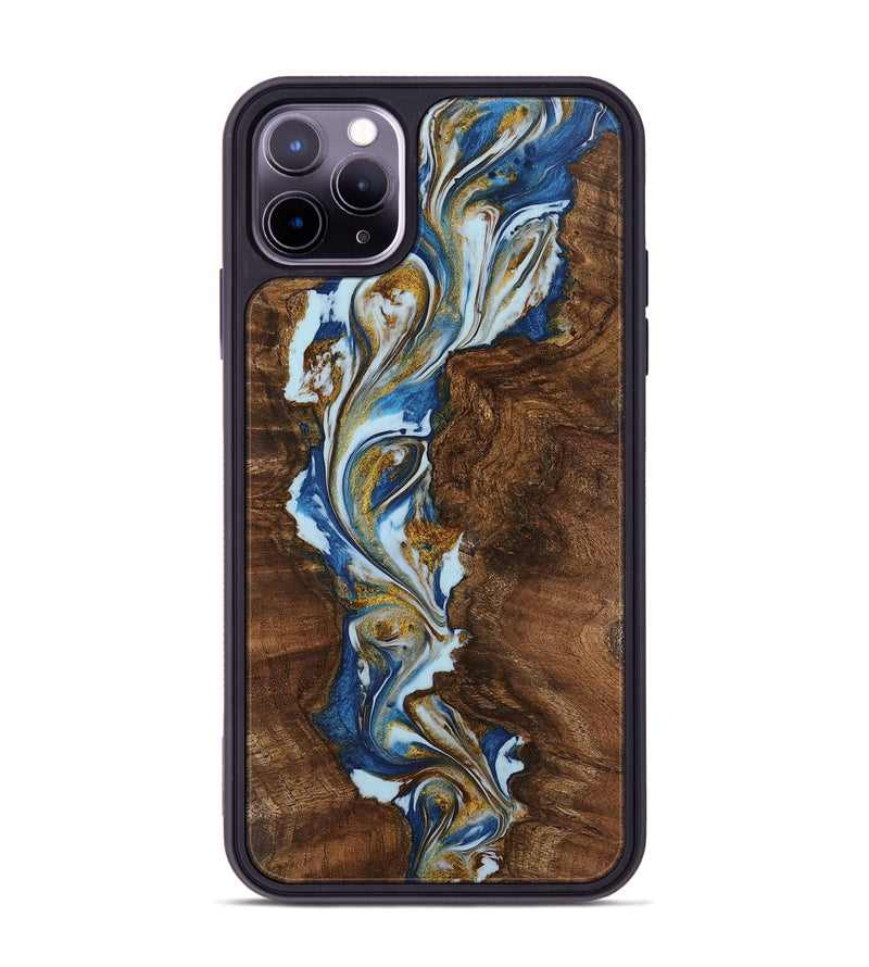 iPhone 11 Pro Max Wood Phone Case - Mace (Teal & Gold, 743078)