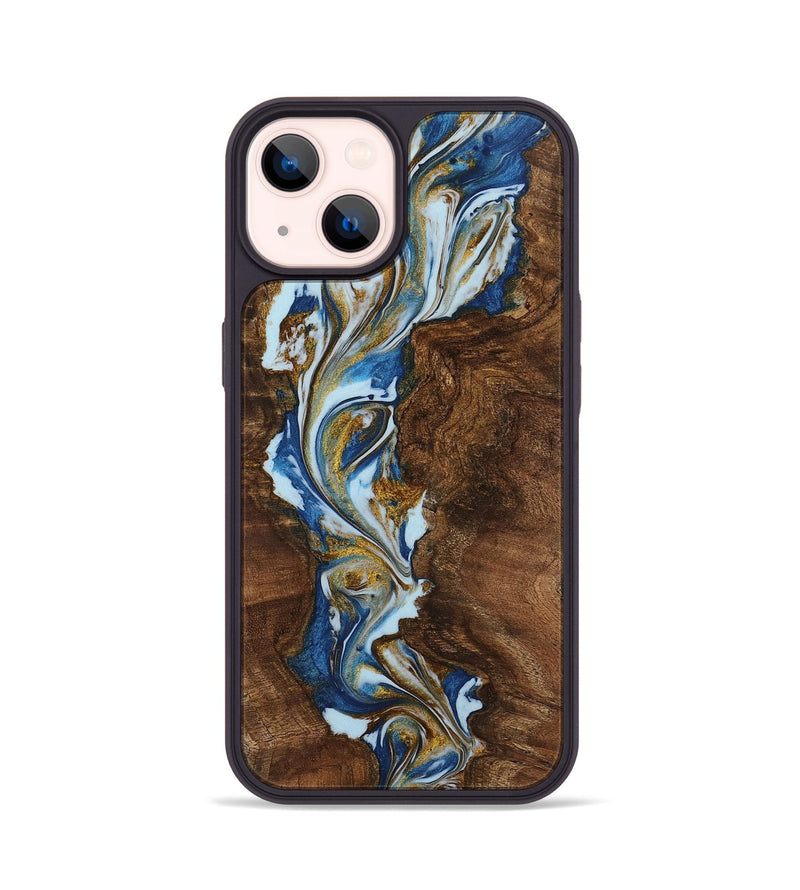 iPhone 14 Wood Phone Case - Mace (Teal & Gold, 743078)