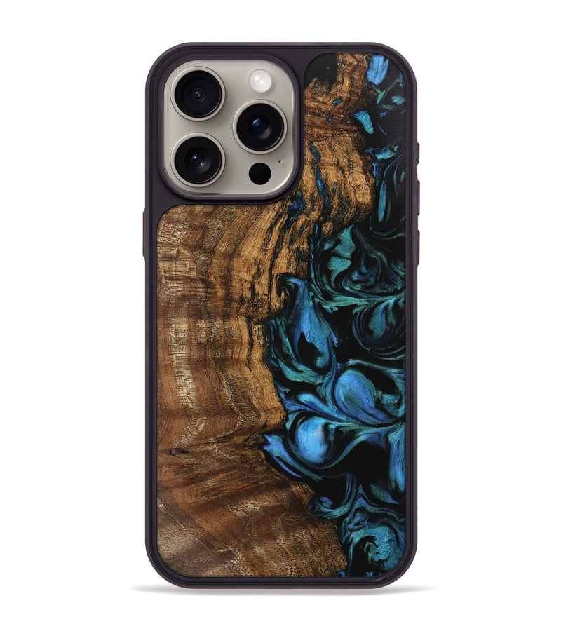 iPhone 15 Pro Max Wood Phone Case - Golden (Blue, 743239)