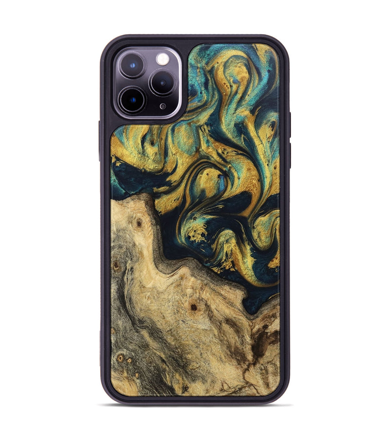 iPhone 11 Pro Max Wood Phone Case - Bino (Teal & Gold, 743262)