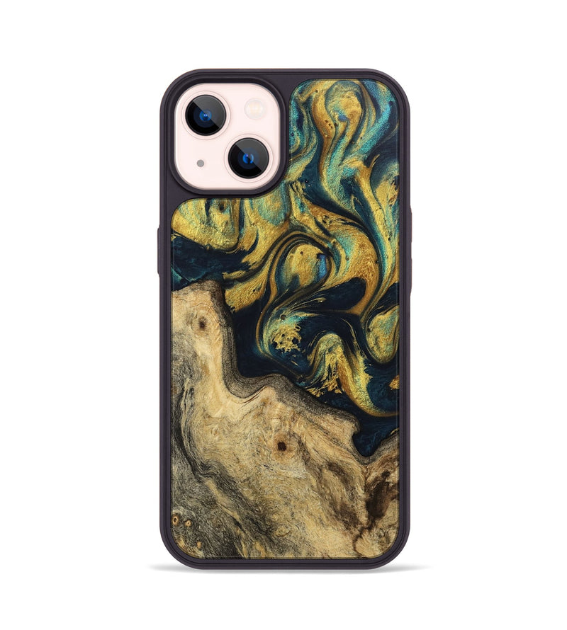 iPhone 14 Wood Phone Case - Bino (Teal & Gold, 743262)