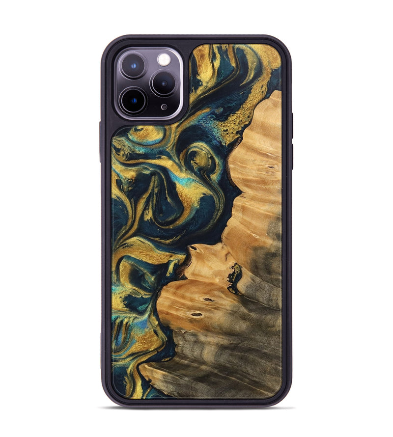 iPhone 11 Pro Max Wood Phone Case - Philip (Teal & Gold, 743264)