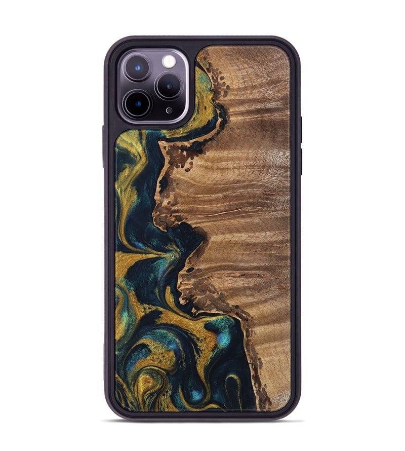 iPhone 11 Pro Max Wood Phone Case - Samatha (Teal & Gold, 743329)