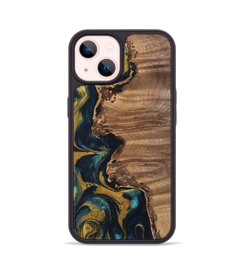 iPhone 14 Wood Phone Case - Samatha (Teal & Gold, 743329)