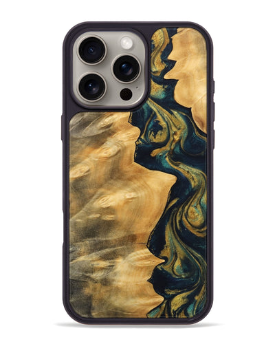 iPhone 16 Pro Max Wood Phone Case - Inna (Teal & Gold, 743330)