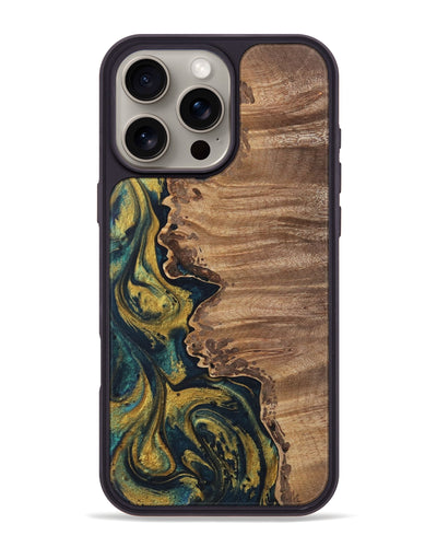 iPhone 16 Pro Max Wood Phone Case - Wendy (Teal & Gold, 743331)