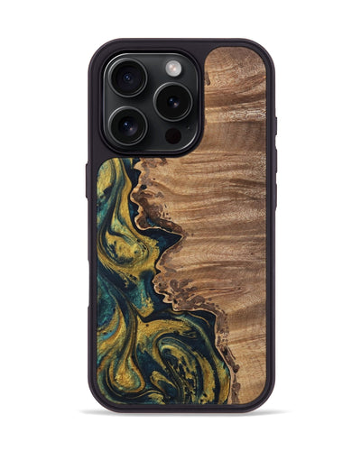 iPhone 16 Pro Wood Phone Case - Wendy (Teal & Gold, 743331)