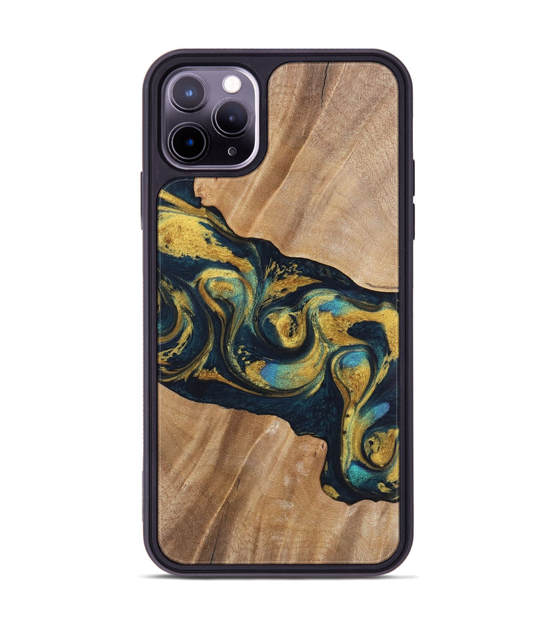 iPhone 11 Pro Max Wood Phone Case - Aryn (Teal & Gold, 743333)