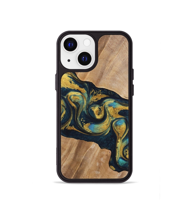 iPhone 13 mini Wood Phone Case - Aryn (Teal & Gold, 743333)