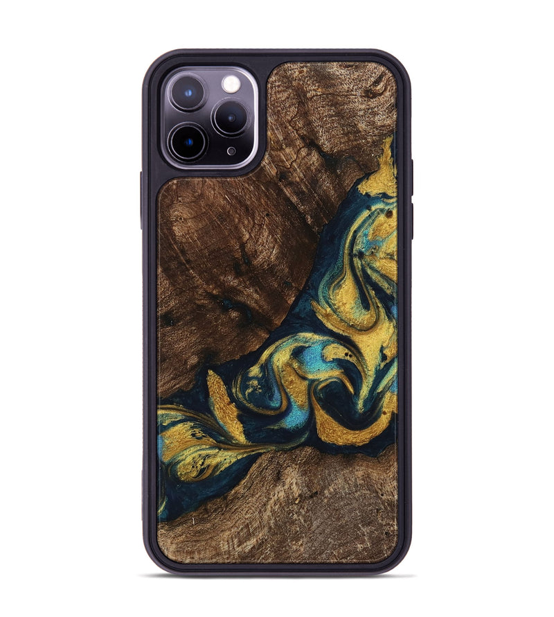 iPhone 11 Pro Max Wood Phone Case - Jderek (Teal & Gold, 743367)