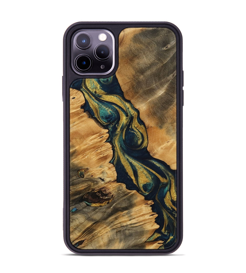 iPhone 11 Pro Max Wood Phone Case - Delle (Teal & Gold, 743381)