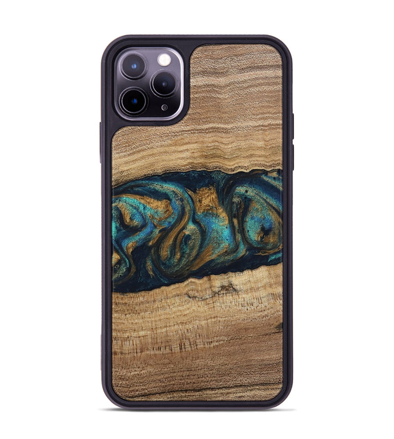 iPhone 11 Pro Max Wood Phone Case - Amelia (Teal & Gold, 743416)