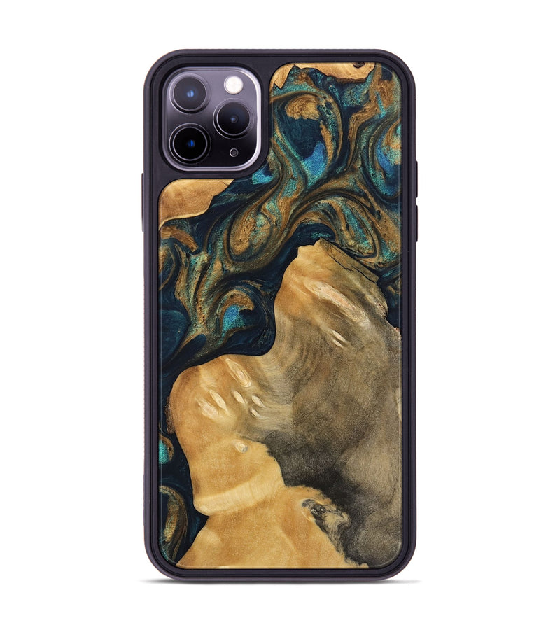 iPhone 11 Pro Max Wood Phone Case - Corissa (Teal & Gold, 743417)