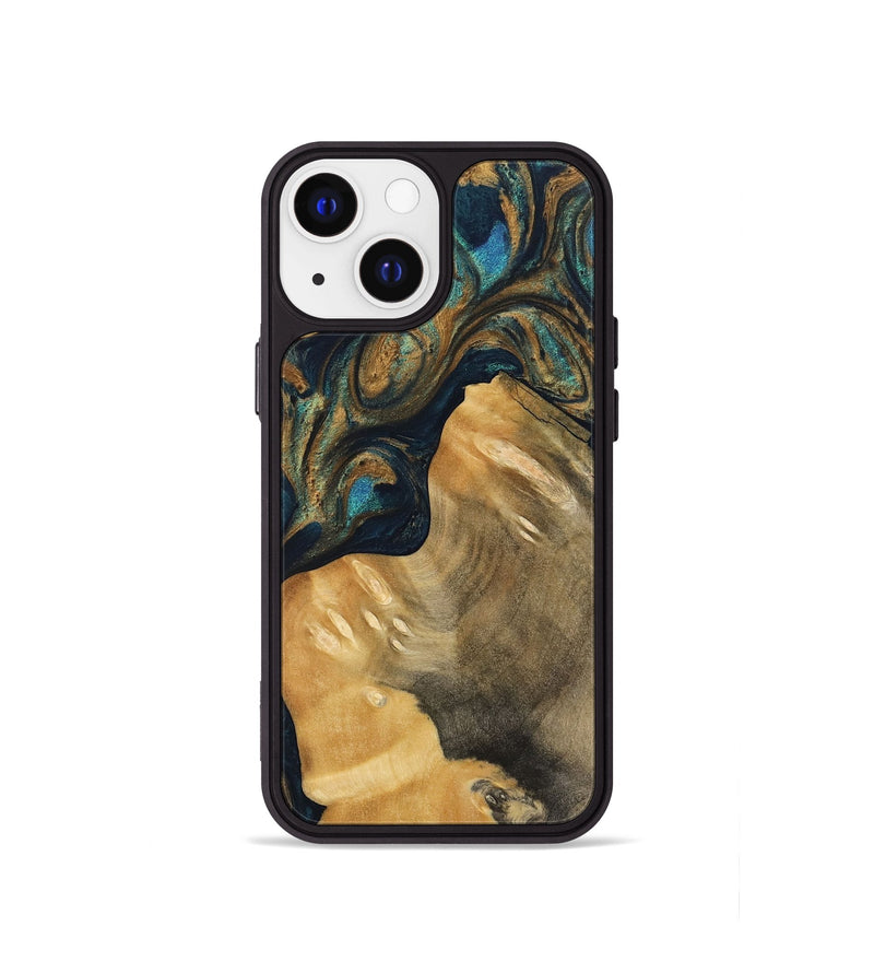 iPhone 13 mini Wood Phone Case - Corissa (Teal & Gold, 743417)