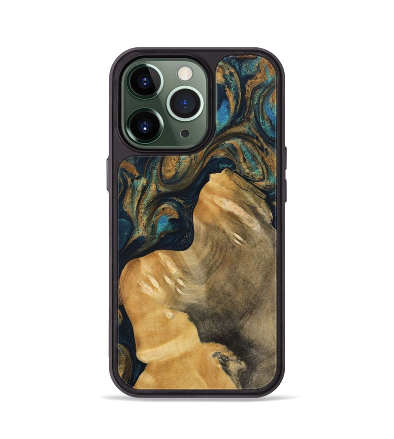 iPhone 13 Pro Wood Phone Case - Corissa (Teal & Gold, 743417)