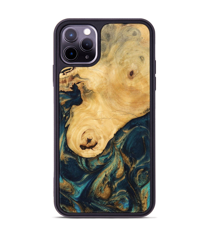 iPhone 11 Pro Max Wood Phone Case - Kippie (Teal & Gold, 743419)