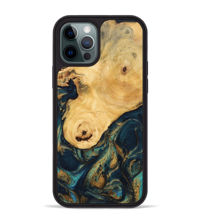 iPhone 12 Pro Max Wood Phone Case - Kippie (Teal & Gold, 743419)