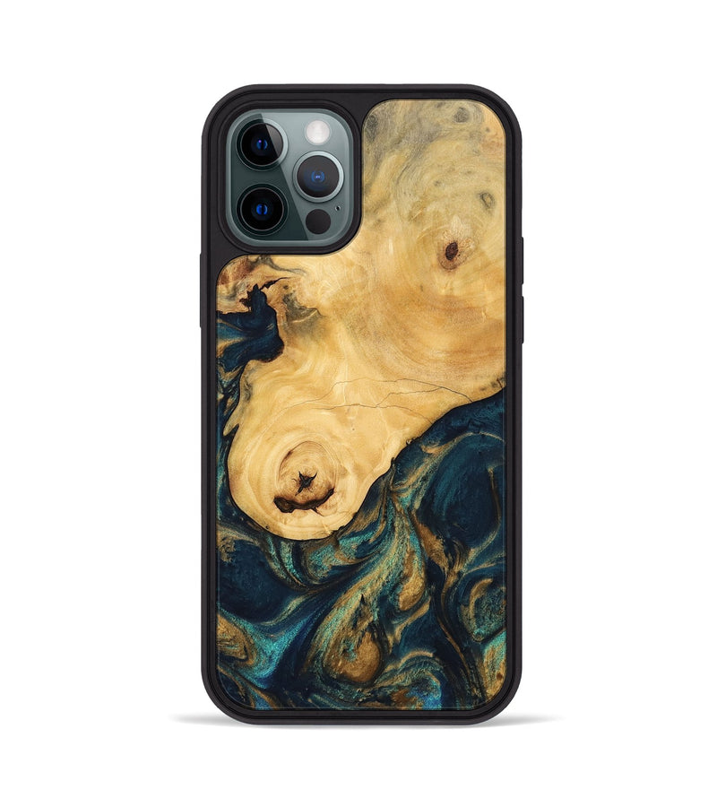 iPhone 12 Pro Wood Phone Case - Kippie (Teal & Gold, 743419)