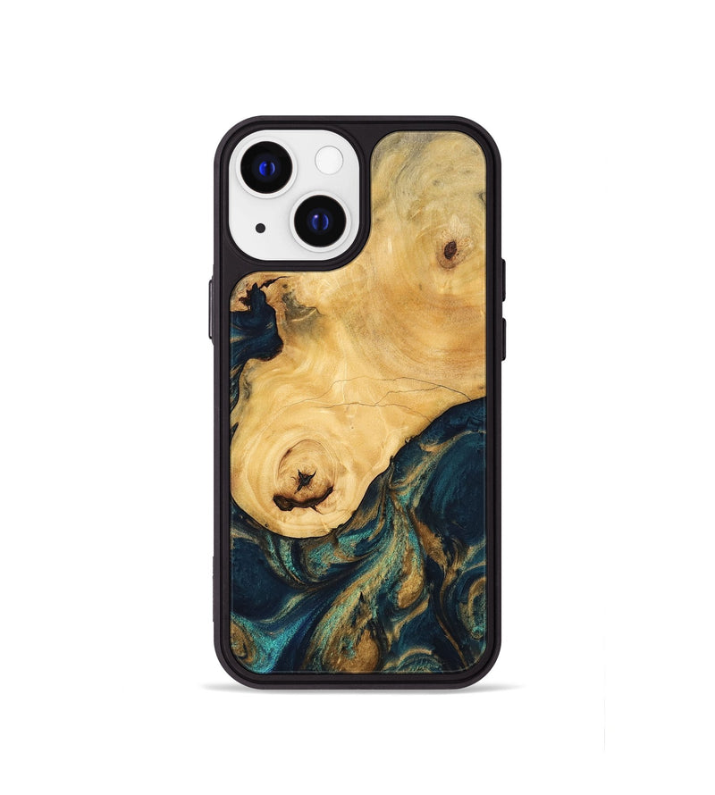 iPhone 13 mini Wood Phone Case - Kippie (Teal & Gold, 743419)