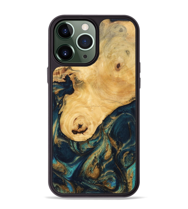 iPhone 13 Pro Max Wood Phone Case - Kippie (Teal & Gold, 743419)