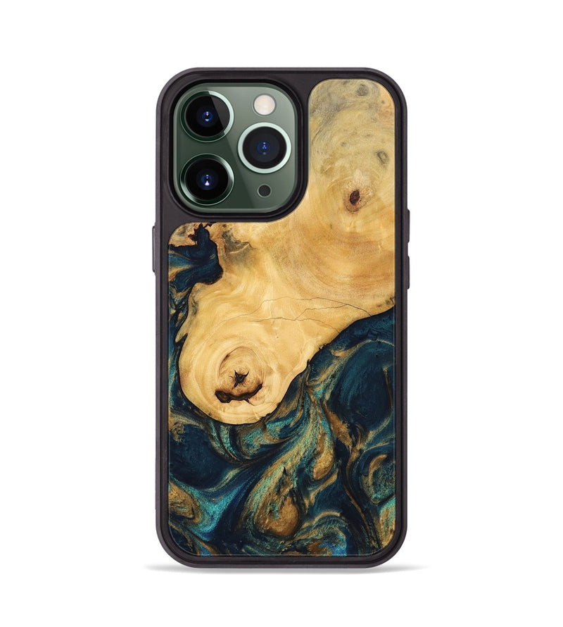 iPhone 13 Pro Wood Phone Case - Kippie (Teal & Gold, 743419)