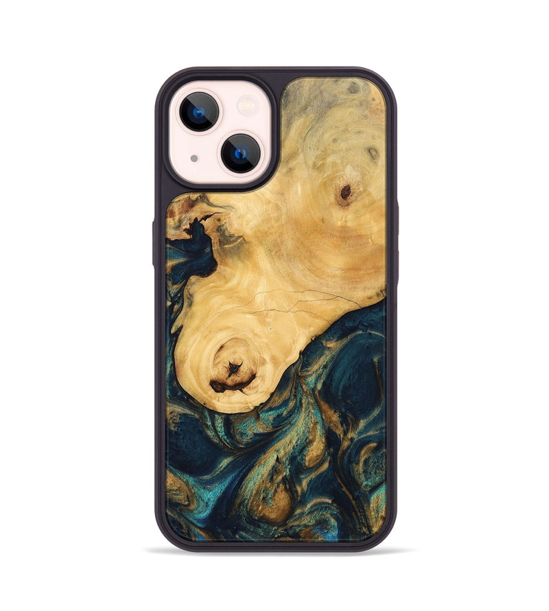 iPhone 14 Wood Phone Case - Kippie (Teal & Gold, 743419)