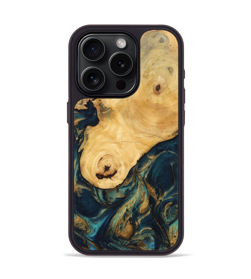 iPhone 15 Pro Wood Phone Case - Kippie (Teal & Gold, 743419)