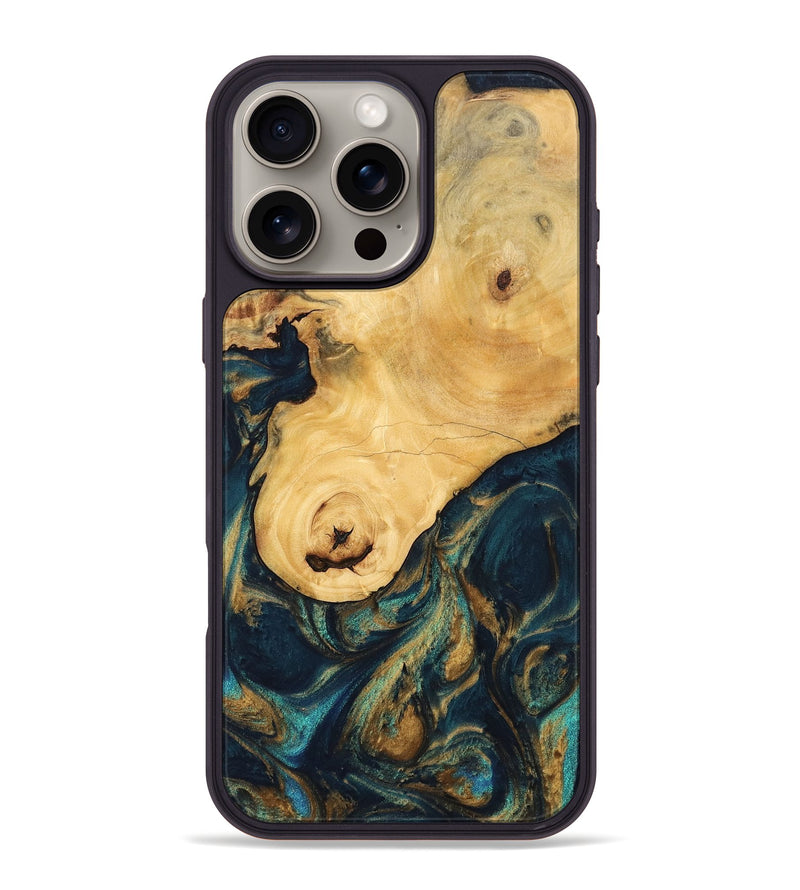 iPhone 16 Pro Max Wood Phone Case - Kippie (Teal & Gold, 743419)