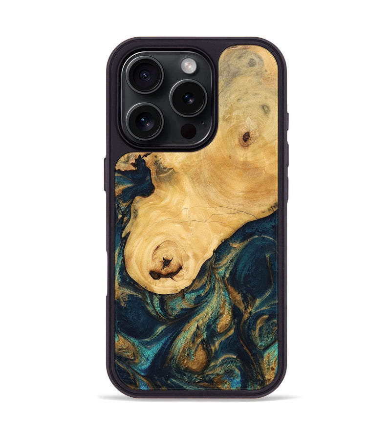 iPhone 16 Pro Wood Phone Case - Kippie (Teal & Gold, 743419)