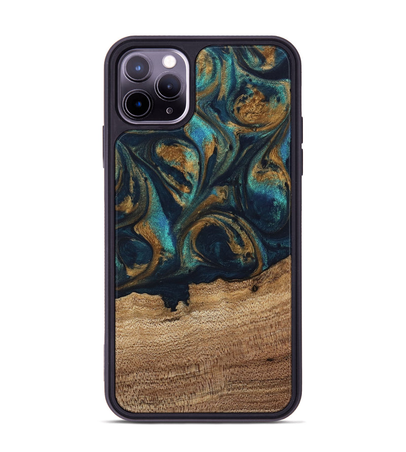 iPhone 11 Pro Max Wood Phone Case - Bodo (Teal & Gold, 743420)