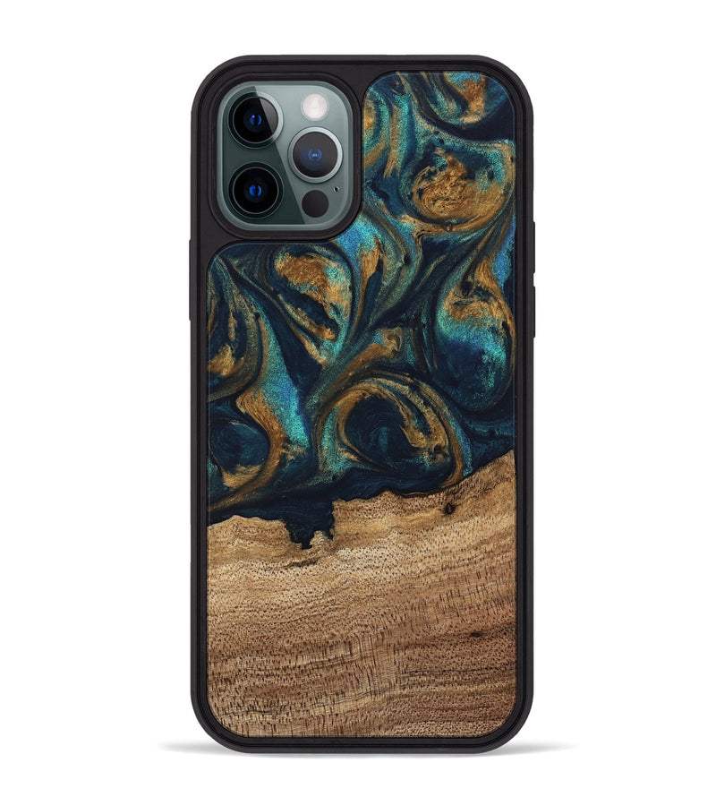 iPhone 12 Pro Max Wood Phone Case - Bodo (Teal & Gold, 743420)