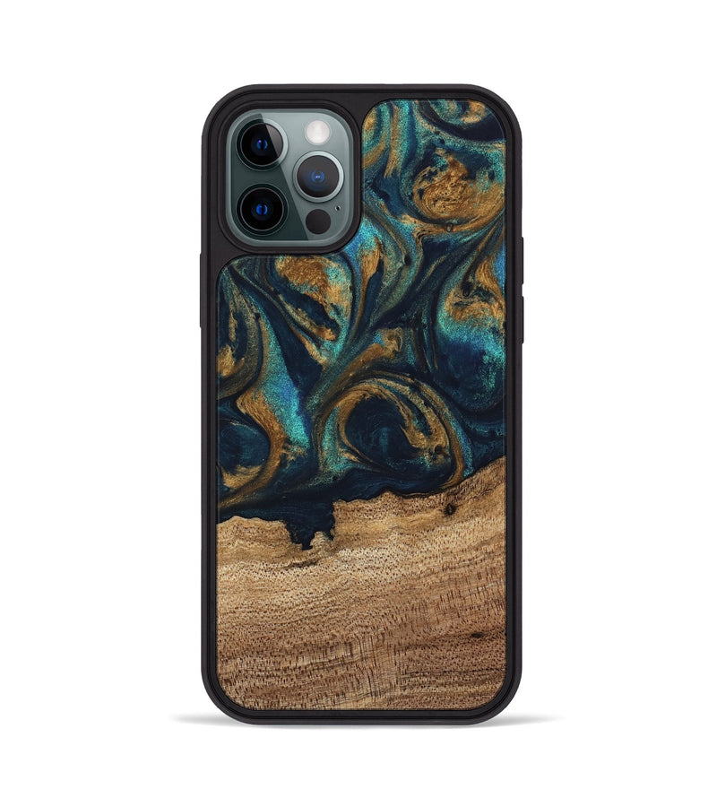 iPhone 12 Pro Wood Phone Case - Bodo (Teal & Gold, 743420)