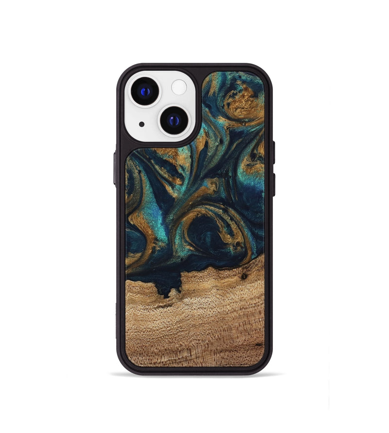 iPhone 13 mini Wood Phone Case - Bodo (Teal & Gold, 743420)