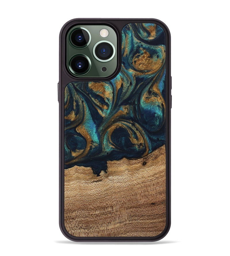 iPhone 13 Pro Max Wood Phone Case - Bodo (Teal & Gold, 743420)