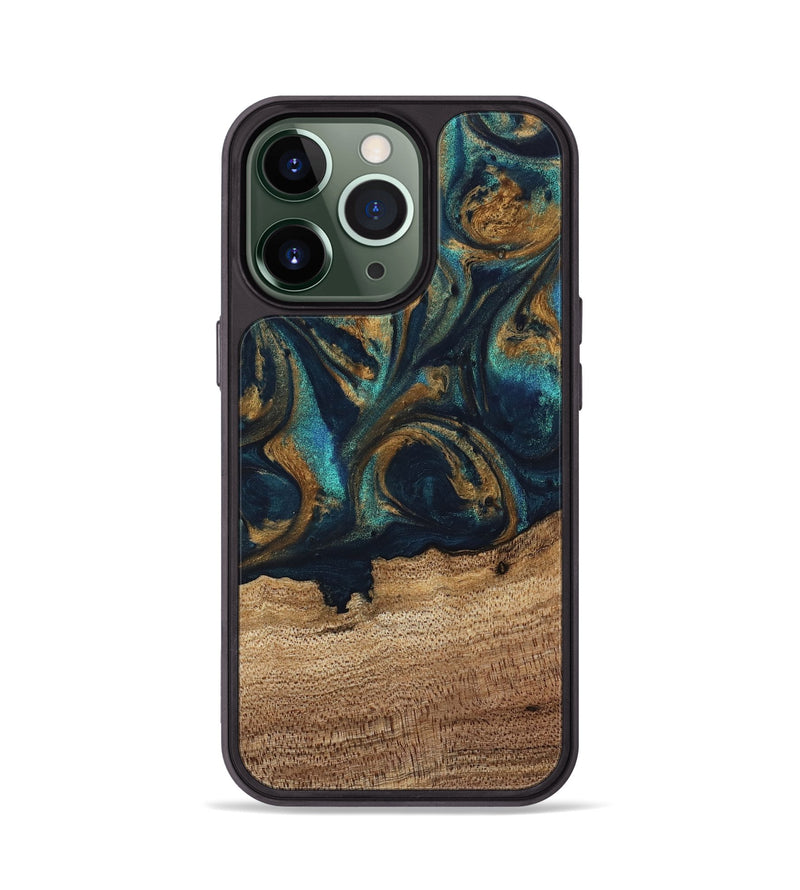 iPhone 13 Pro Wood Phone Case - Bodo (Teal & Gold, 743420)